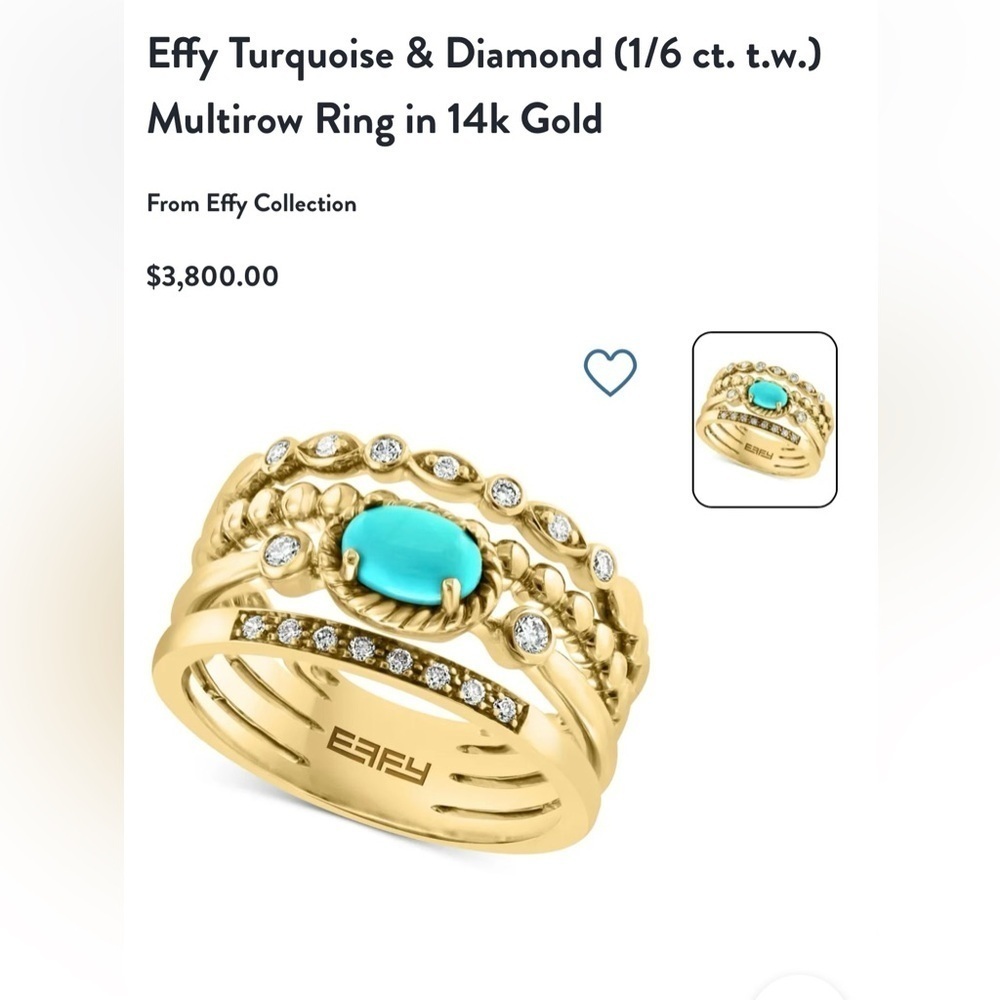 New Effy Turquoise & Diamond (1/6 ct tw) Multirow Ring in 14k Yellow Gold